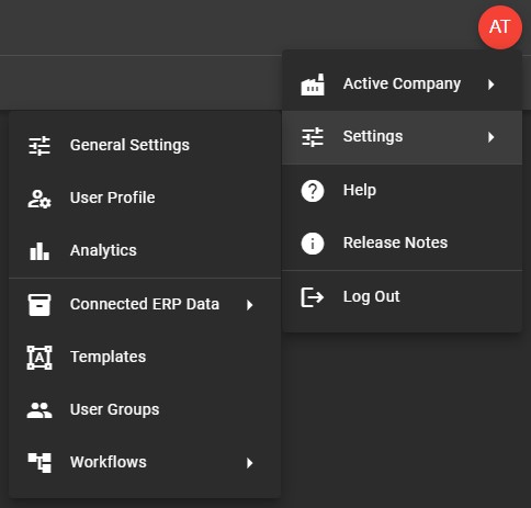 User Menu showing options