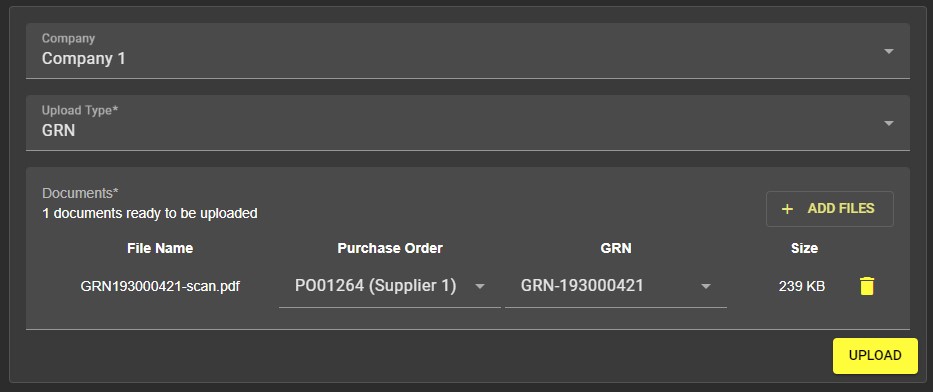 Upload showing Receiver ready to be uploaded