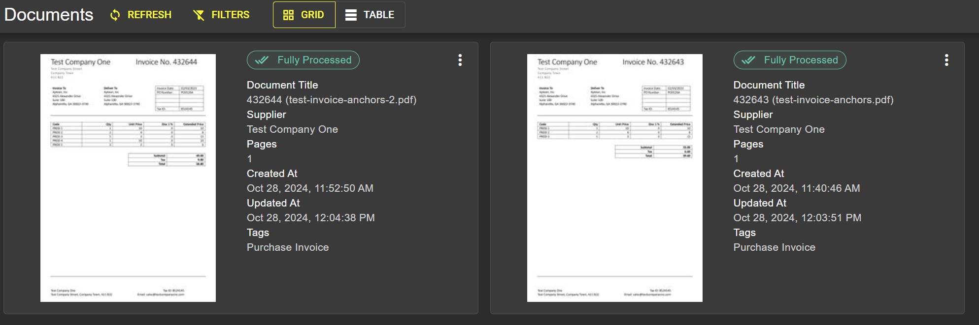 Both invoices have no successfully processed